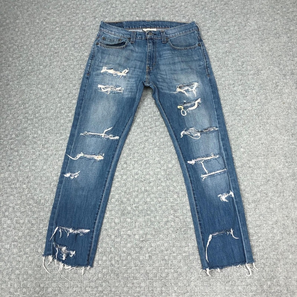 Levis 511 Jeans Mens 33x32 Blue Skinny Slim Fit Distressed Stretch Denim Ripped